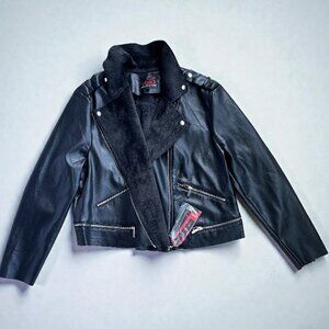 Women's black leather jacket XL fur lined Winter Jacket zipper Biker YOKI